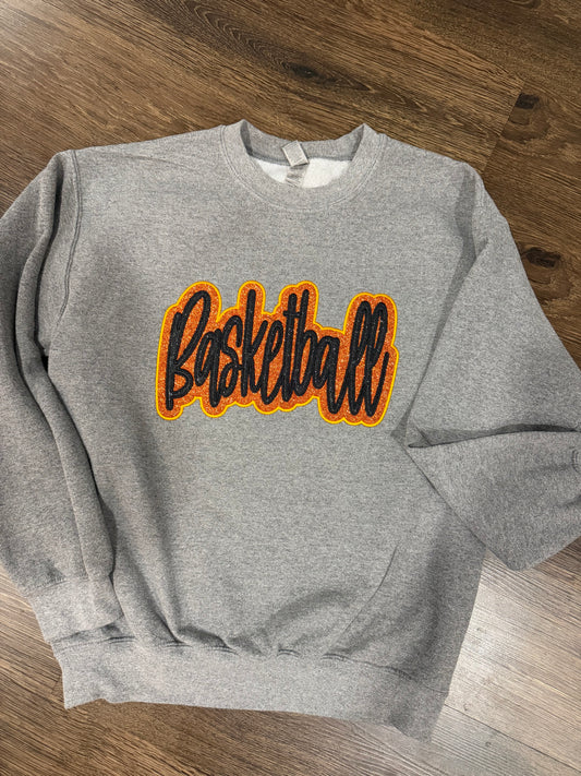 "Basketball" Embroidered with Double Glitter Vinyl