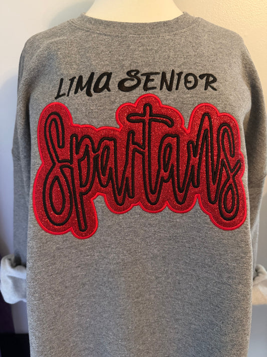 Embroidered Spartans Crewneck with glitter HTV