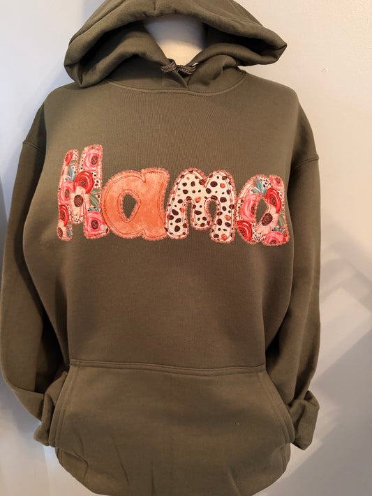 MAMA floral/dot applique hoodie