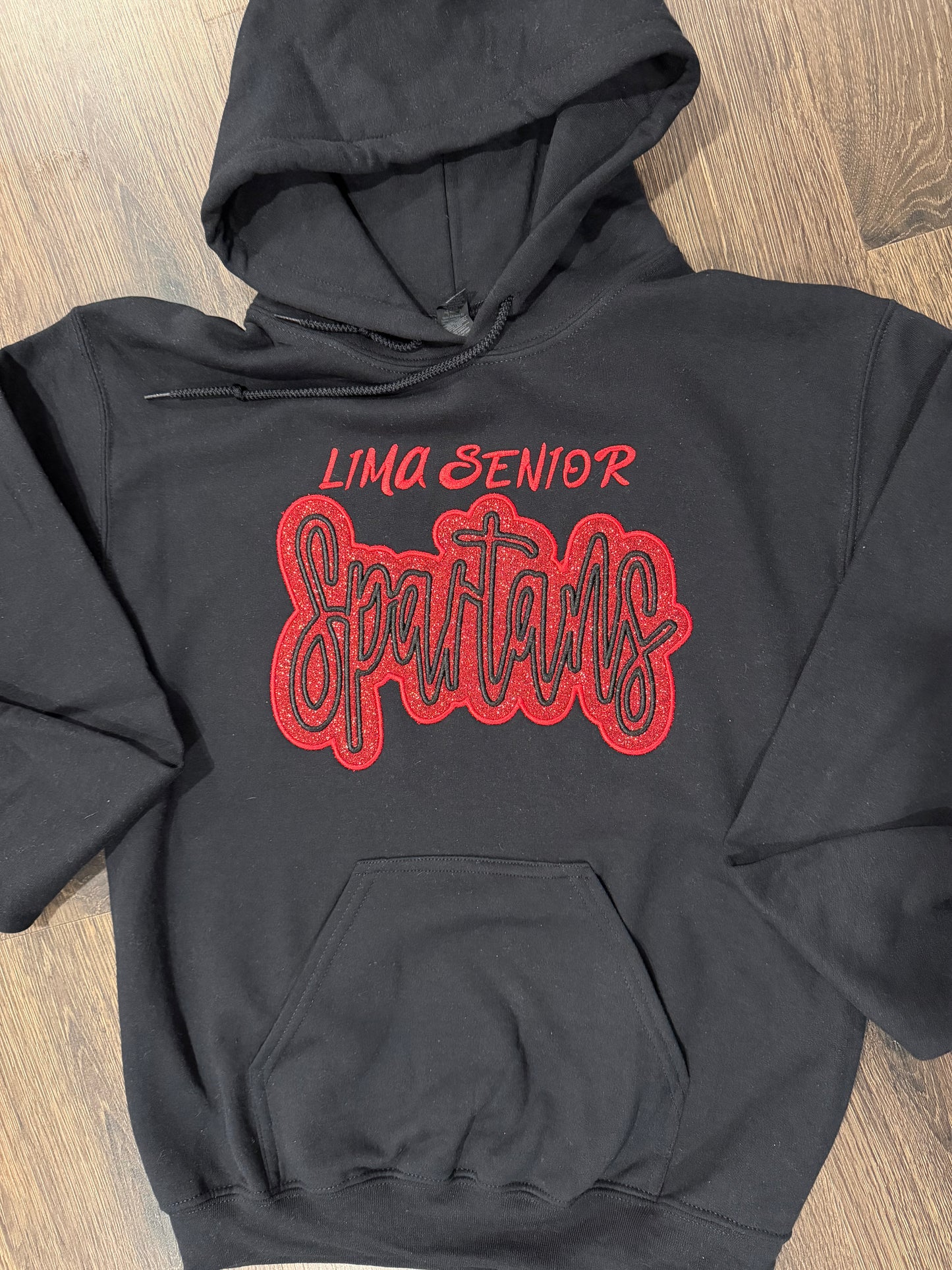 Lima senior spartans hoodie with glitter embroidery