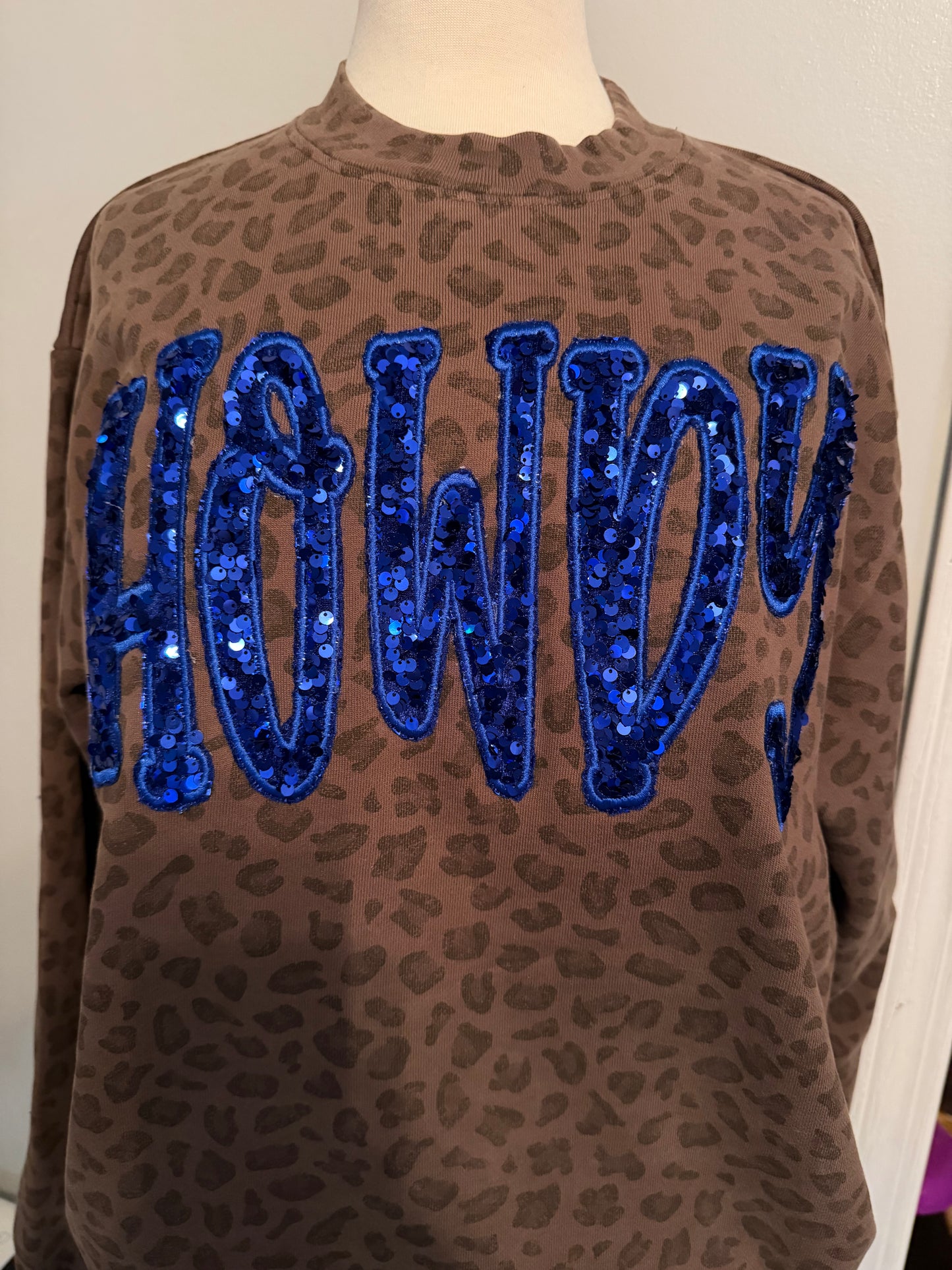 Leopard Howdy Sequins Crewneck