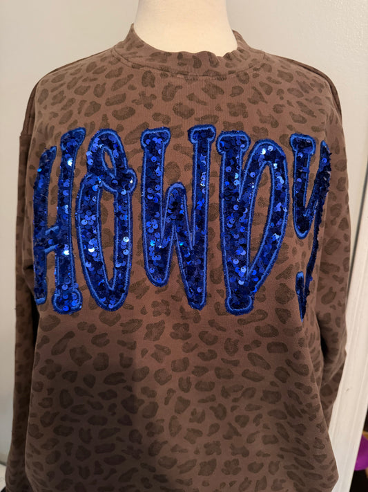 Leopard Howdy Sequins Crewneck