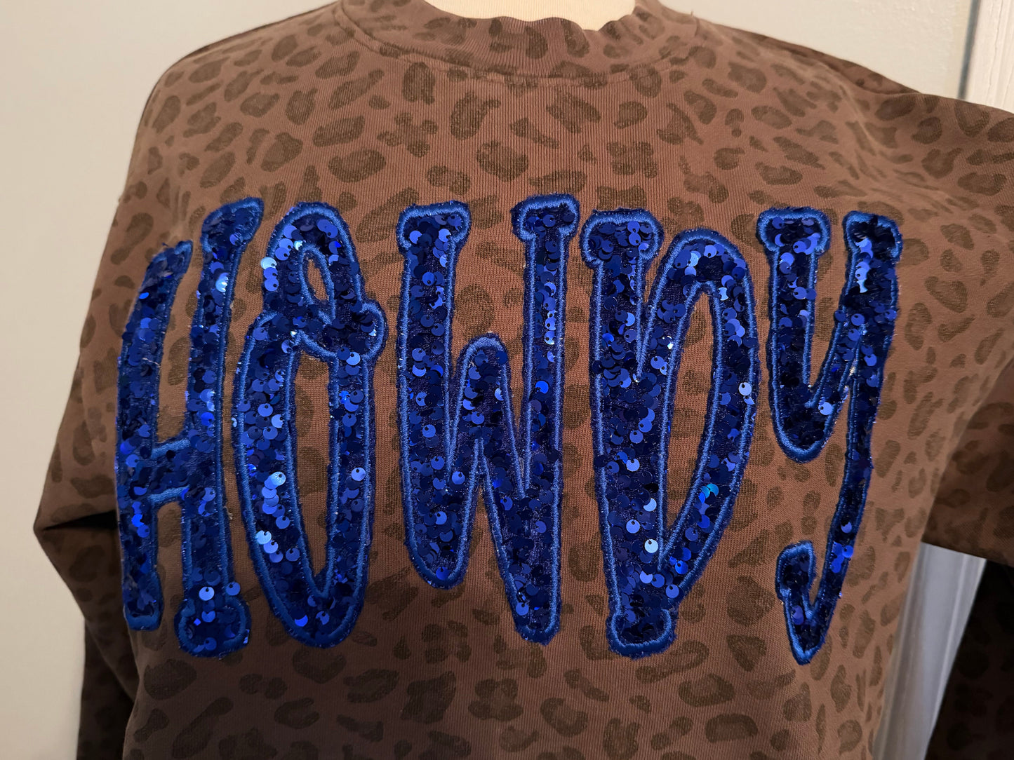Leopard Howdy Sequins Crewneck