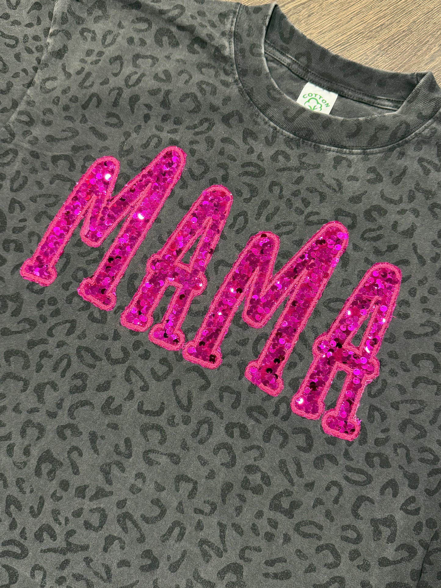 Leopard MAMA shirt with embroidered sequins